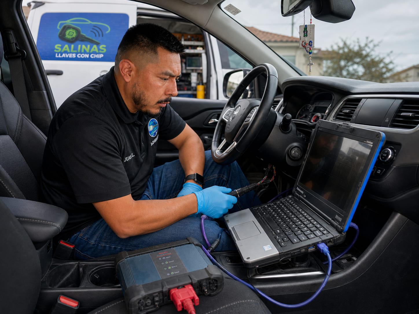 Inside the mobile locksmith van — programming gear, key stock, and diagnostic tools ready to roll